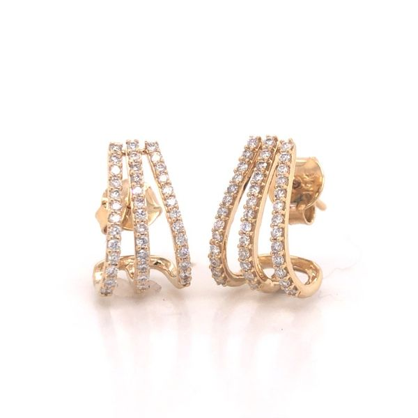 14k Yellow Gold Triple Row .52cttw Diamond Huggie Stud Earrings Becky Beauchine Kulka Diamonds and Fine Jewelry Okemos, MI
