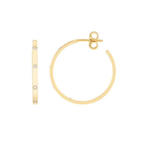 14K Yellow Gold Flush Set Diamond Hoop Earrings Becky Beauchine Kulka Diamonds and Fine Jewelry Okemos, MI