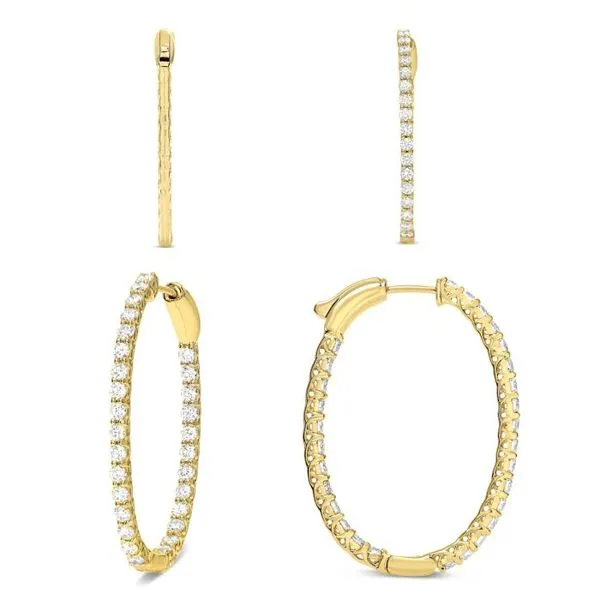 14kt Yellow Gold 1.50 Inch Diamond Inside/ Outside Hoop E...