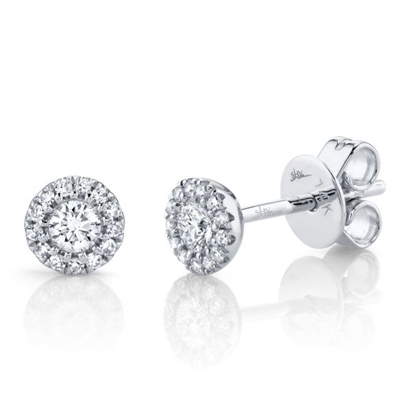14kt White Gold Diamond Halo Stud Earrings Becky Beauchine Kulka Diamonds and Fine Jewelry Okemos, MI