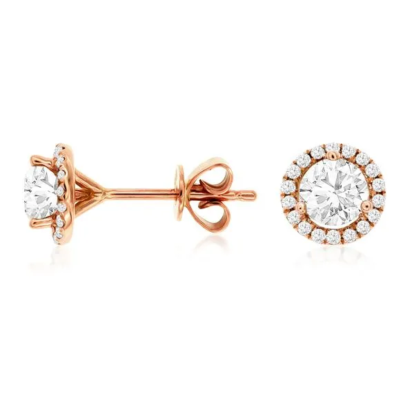 14kt Rose Gold Diamond Halo Studs