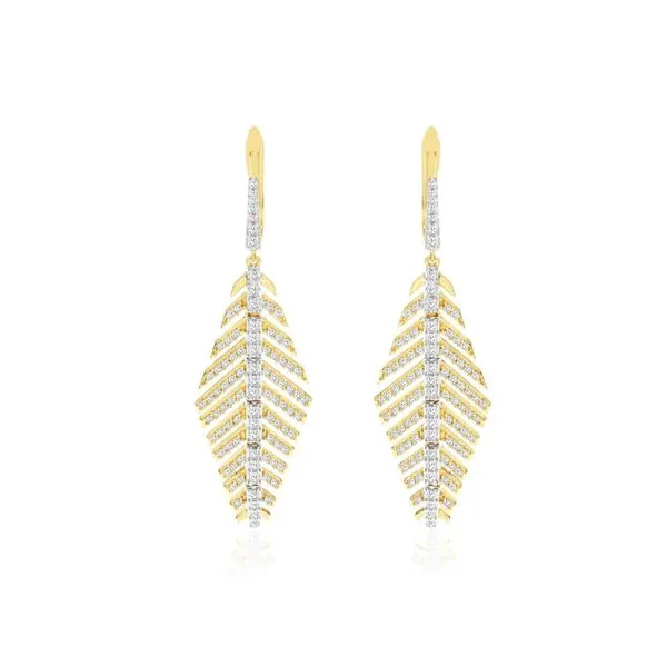 14kt Yellow Gold Diamond Feather Earrings Becky Beauchine Kulka Diamonds and Fine Jewelry Okemos, MI