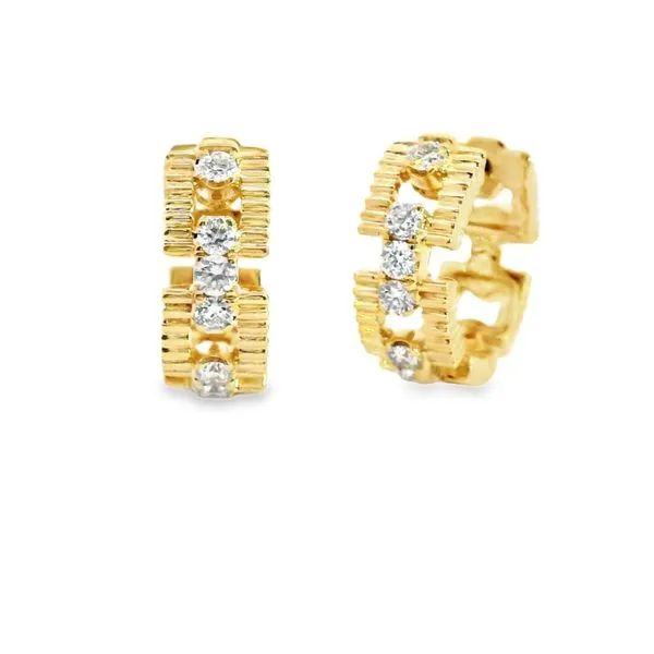 14kt Yellow Gold Diamond Accented Square Link huggie Hoop...