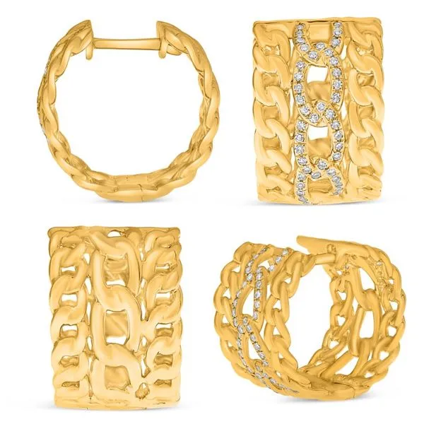 14kt Yellow Gold Chain Link and Diamond Fashion Hoop Earrings Becky Beauchine Kulka Diamonds and Fine Jewelry Okemos, MI