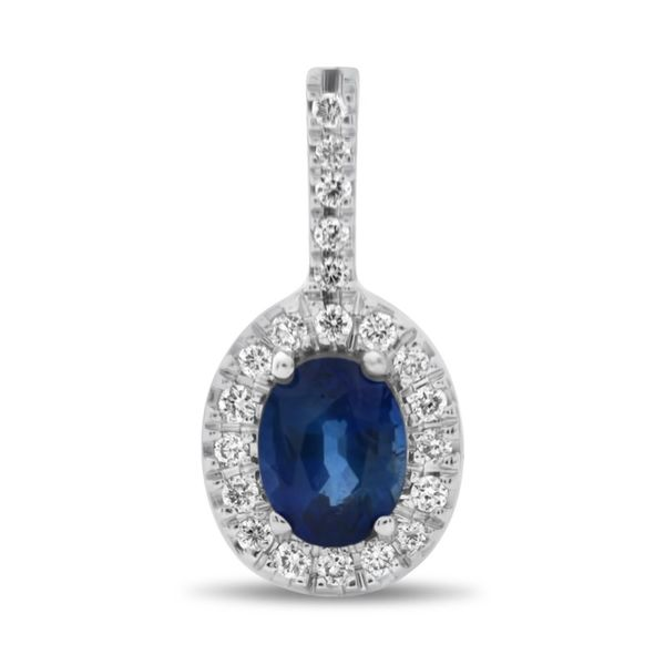 14kt White Gold Diamond Halo Sapphire Pendant Becky Beauchine Kulka Diamonds and Fine Jewelry Okemos, MI