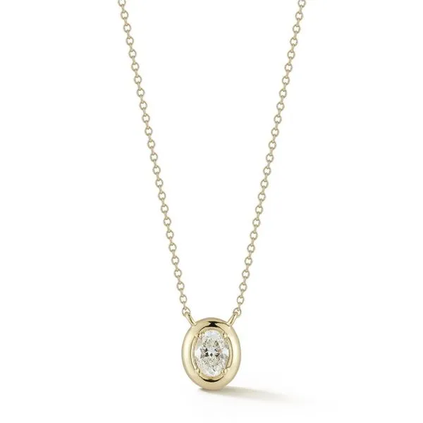 14kt Yellow Gold Oval Diamond Sheild Pendant Necklace