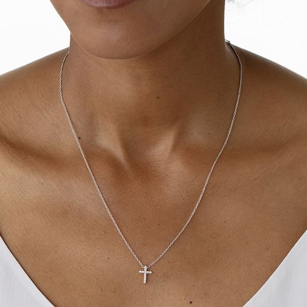 Small Signature Cross necklace by Hearts on Fire Image 3 Becky Beauchine Kulka Diamonds and Fine Jewelry Okemos, MI