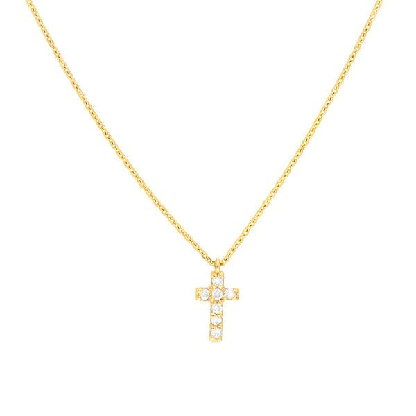 14kt Yellow Gold Mini Diamond Cross Necklace Becky Beauchine Kulka Diamonds and Fine Jewelry Okemos, MI