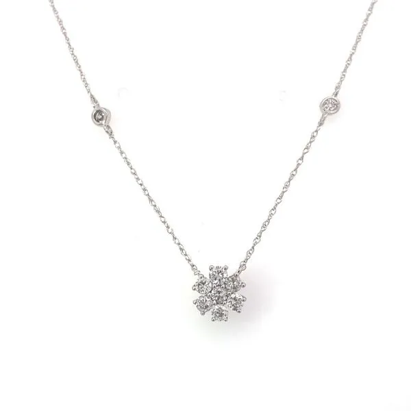 14kt White Gold Diamond Station Necklace with Flower Pendant Becky Beauchine Kulka Diamonds and Fine Jewelry Okemos, MI