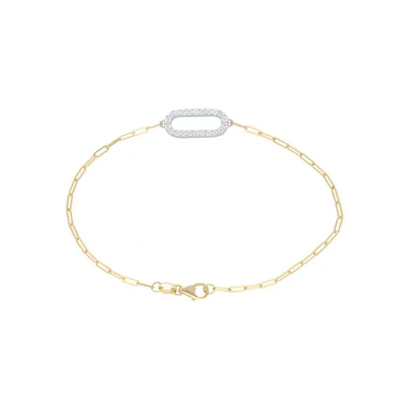 14kt Two-tone Gold Pave Diamond Link Paperclip Bracelet
