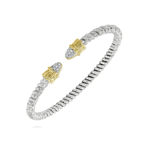 14kt Yellow Gold And Sterling Silver Open Cuff Diamond Ba...