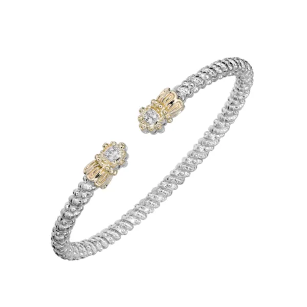 14kt Yellow Gold and Sterling Silver Diamond Cuff Bangle ...