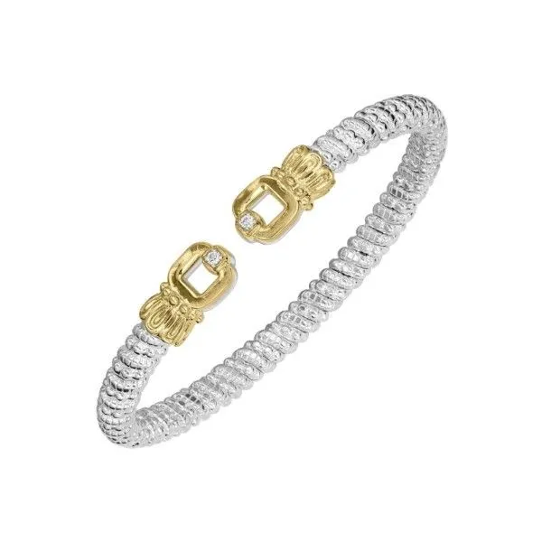 14kt Yellow Gold And Sterling Silver Open Cuff Diamond Ba...