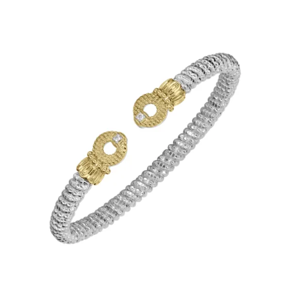 14kt Yellow Gold And Sterling Silver Diamond Cuff Bangle ...