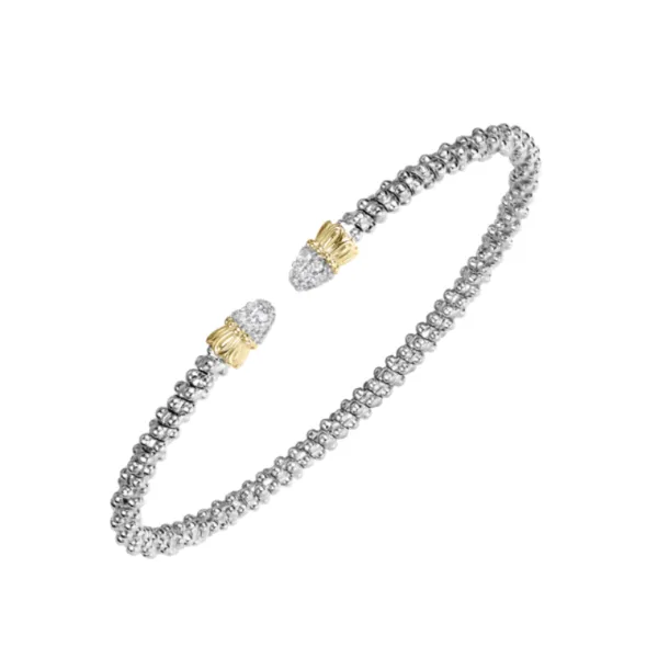 14kt Yellow Gold And Sterling Silver Open Cuff Diamond Ba...