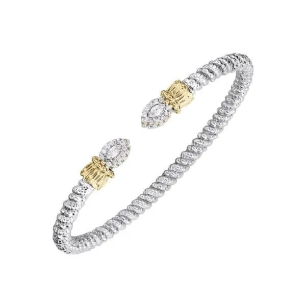 14kt Yellow Gold And Sterling Silver Open Cuff Diamond Ba...
