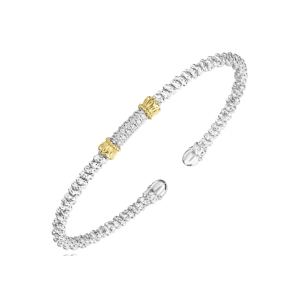 14kt Yellow Gold and Sterling Silver Diamond Cuff Bangle ...