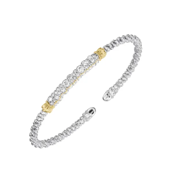 14kt Yellow Gold and Sterling Silver Diamond Cuff Bangle ...