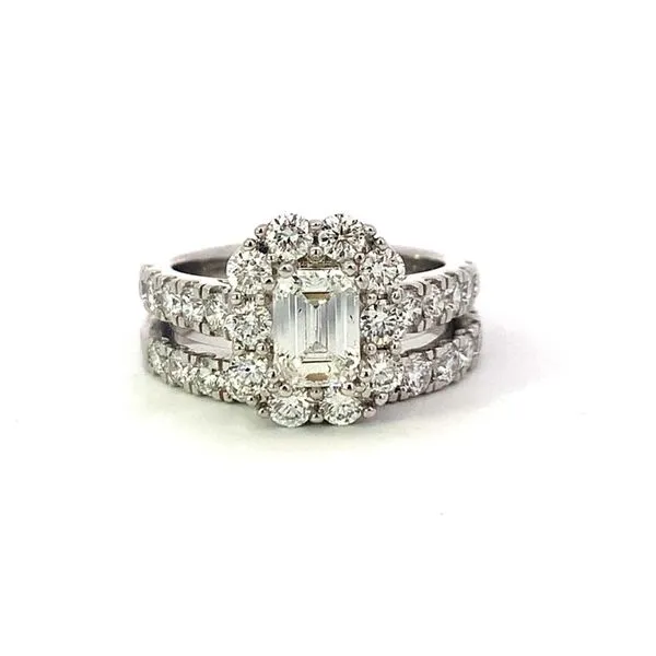 14kt White Gold Emerald Halo Laboratory Grown Diamond Wedding Set similar item image