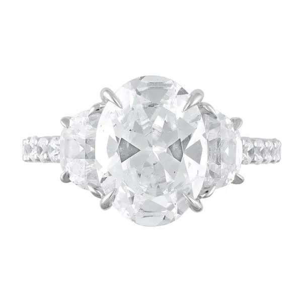 18kt White Gold Laboratory Grown Diamond Oval and Half Moon Three Stone Engagement Ring Becky Beauchine Kulka Diamonds and Fine Jewelry Okemos, MI