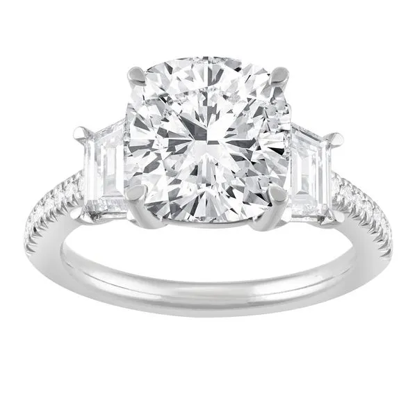 18kt White Gold Cushion Cut Laboratory Grown Diamond Three Stone Engagement Ring Becky Beauchine Kulka Diamonds and Fine Jewelry Okemos, MI