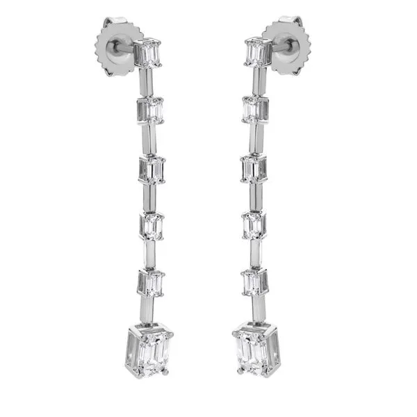 14kt White Gold Dangle Earrings with Emerald Cut Laboratory Grown Diamonds Becky Beauchine Kulka Diamonds and Fine Jewelry Okemos, MI