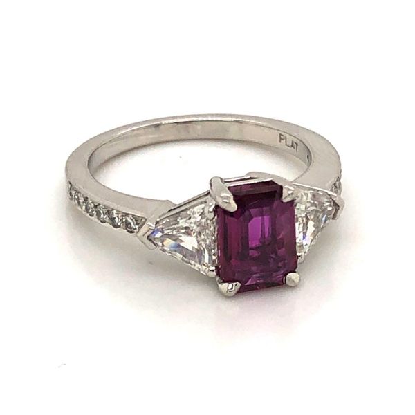 3-Stone Ring with 1.46ct Emerald Cut Ruby and 2 Trillion Diamonds Ring Image 2 Becky Beauchine Kulka Diamonds and Fine Jewelry Okemos, MI