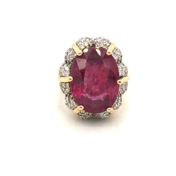 Two-tone Diamond Pave Ring with 12.08ct Ruby Ring Becky Beauchine Kulka Diamonds and Fine Jewelry Okemos, MI