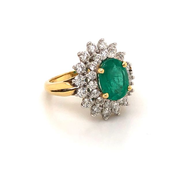 Two-Tone 2.35ct Oval Emerald with Diamond Double Halo Ring Image 2 Becky Beauchine Kulka Diamonds and Fine Jewelry Okemos, MI