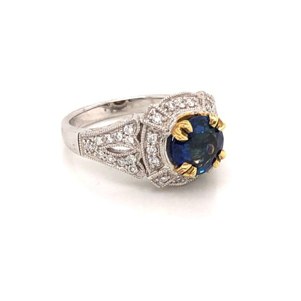 Two-Tone 2.15ct Round Sapphire with Diamonds Ring Image 2 Becky Beauchine Kulka Diamonds and Fine Jewelry Okemos, MI