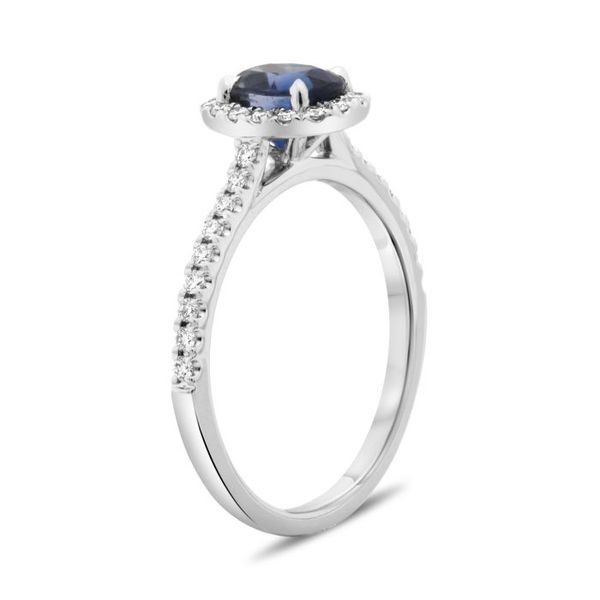 1.05ct Oval Blue Sapphire with Diamond Halo Ring Image 2 Becky Beauchine Kulka Diamonds and Fine Jewelry Okemos, MI