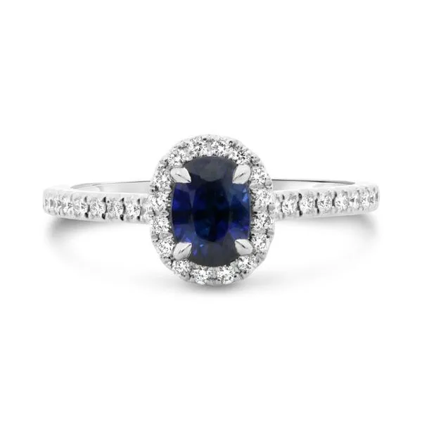 1.05ct Oval Blue Sapphire with Diamond Halo Ring Becky Beauchine Kulka Diamonds and Fine Jewelry Okemos, MI