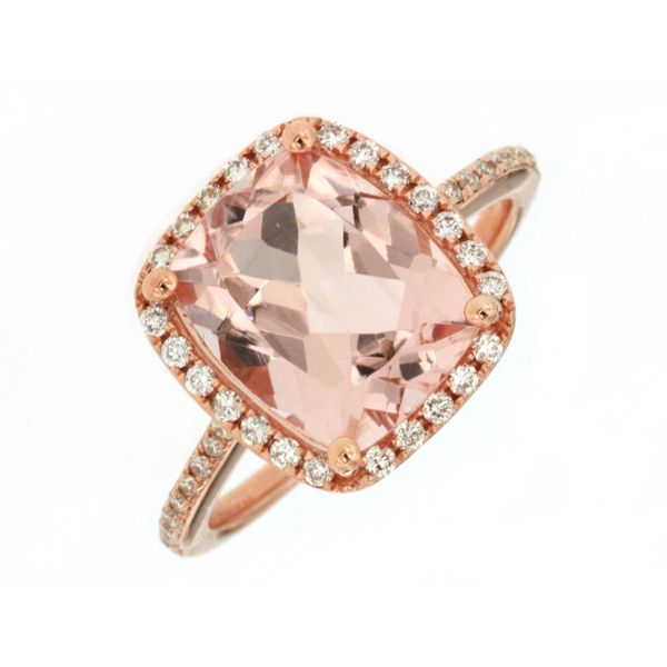 4.10ct Morganite Ring with Diamond Halo Ring Image 2 Becky Beauchine Kulka Diamonds and Fine Jewelry Okemos, MI
