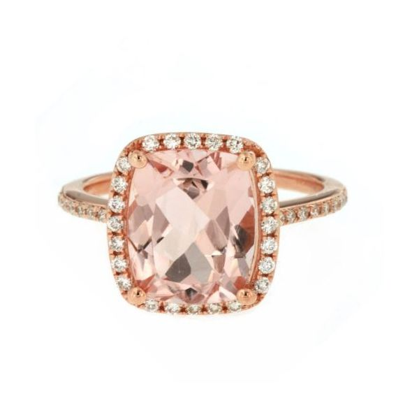 4.10ct Morganite Ring with Diamond Halo Ring Becky Beauchine Kulka Diamonds and Fine Jewelry Okemos, MI