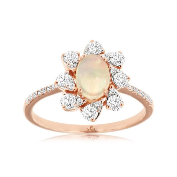 Opal with Diamond Starburst Halo Ring Image 2 Becky Beauchine Kulka Diamonds and Fine Jewelry Okemos, MI