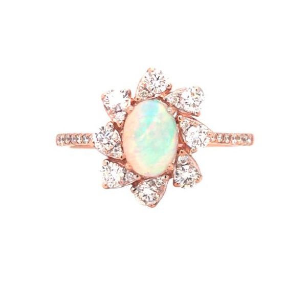 Opal with Diamond Starburst Halo Ring Becky Beauchine Kulka Diamonds and Fine Jewelry Okemos, MI