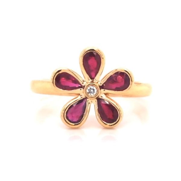 14kt Yellow Gold Ruby Flower Ring Becky Beauchine Kulka Diamonds and Fine Jewelry Okemos, MI