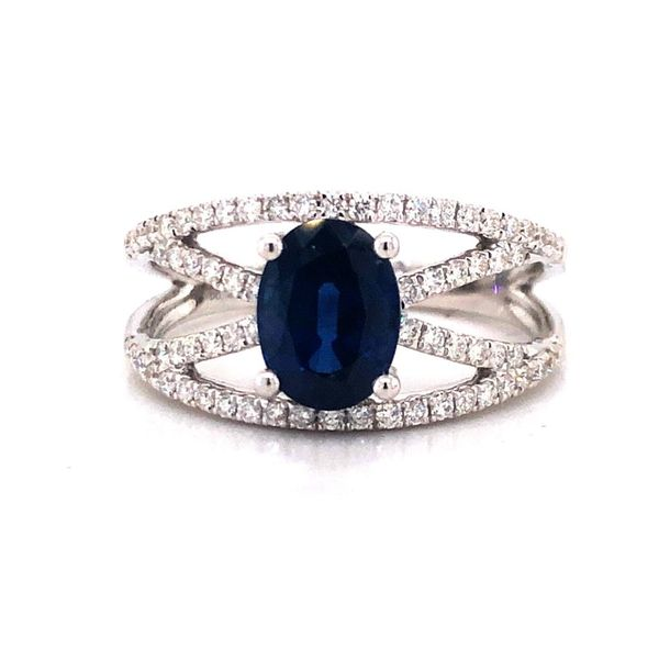 18kt White Gold  Oval Sapphire and Diamond Criss Cross Ring Becky Beauchine Kulka Diamonds and Fine Jewelry Okemos, MI