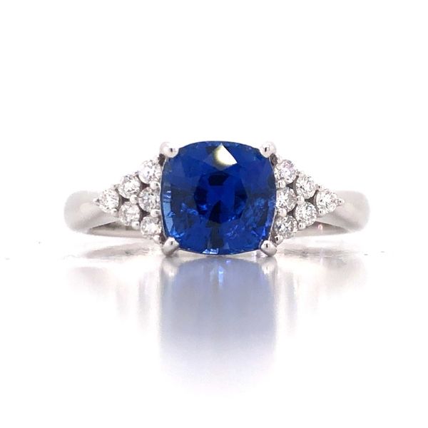 14kt White Gold Cushion Cut Sapphire Ring  with Diamond Accents Becky Beauchine Kulka Diamonds and Fine Jewelry Okemos, MI