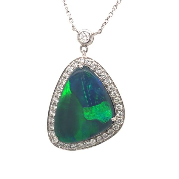 6.00ct Black Opal with Diamond Halo Pendant Becky Beauchine Kulka Diamonds and Fine Jewelry Okemos, MI