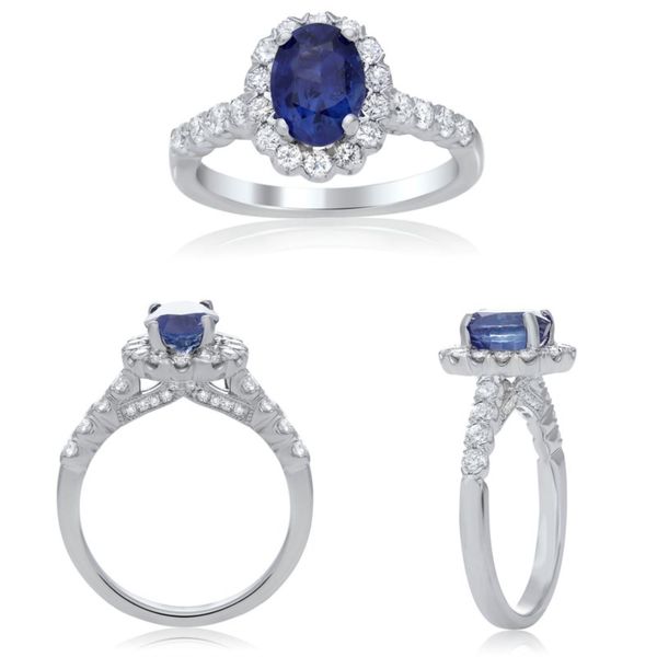14kt White Gold Oval Sapphire with .67cttw Diamond Halo Ring Image 4 Becky Beauchine Kulka Diamonds and Fine Jewelry Okemos, MI