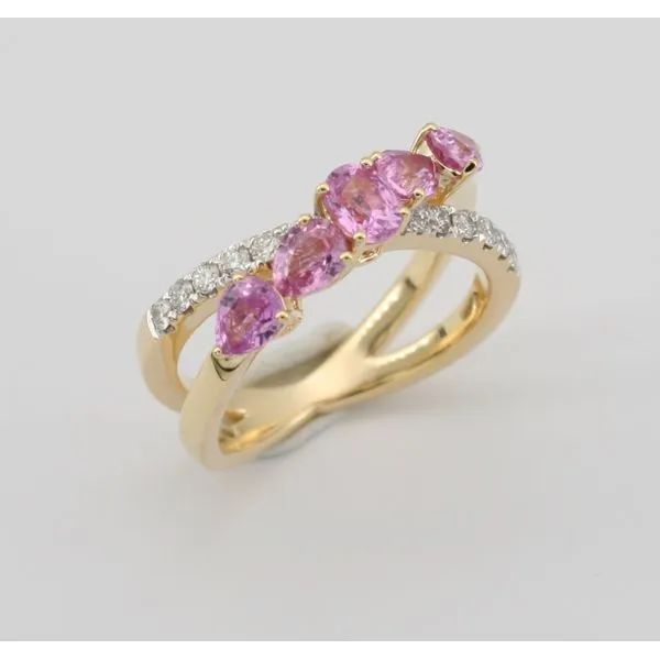 Two Tone 14kt White and Yellow Gold Diamond and Pink Sapphire Criss Cross Fashion Ring Becky Beauchine Kulka Diamonds and Fine Jewelry Okemos, MI
