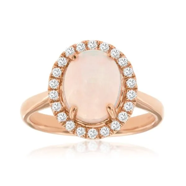 14kt Rose Gold Opal and Diamond Halo Ring Becky Beauchine Kulka Diamonds and Fine Jewelry Okemos, MI