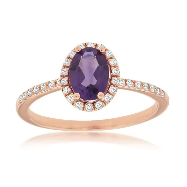 14kt Rose Gold Amethyst and Diamond Halo Ring