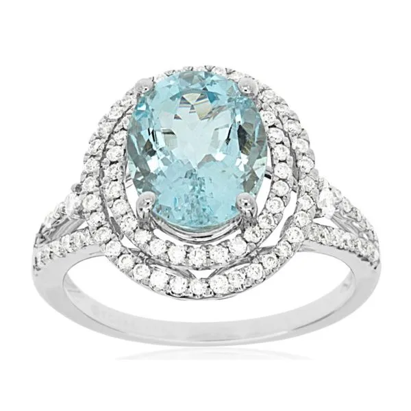 14kt White Gold Aquamarine and Diamond Ring