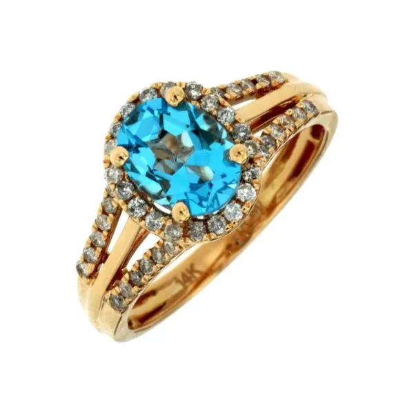 14kt Yellow Gold Blue Topaz and Diamond Split Shank Ring Becky Beauchine Kulka Diamonds and Fine Jewelry Okemos, MI