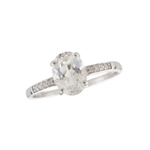 14kt White Gold White Topaz and Diamond Ring