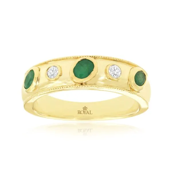 14kt Yellow Gold Emerald and Diamond Fashion Band