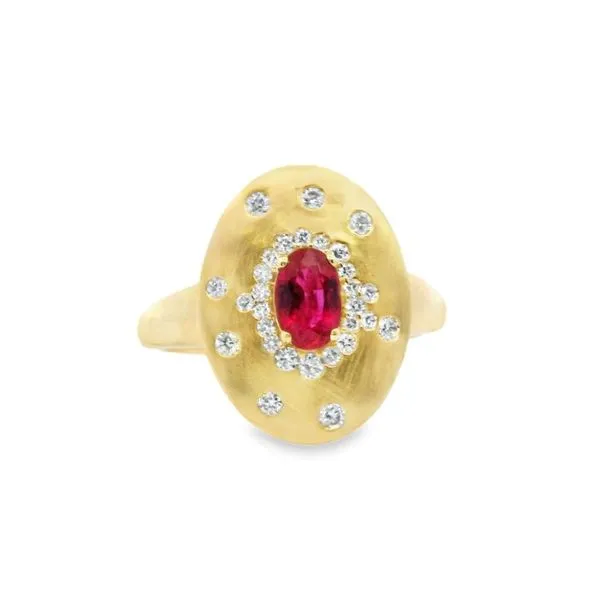14kt Yellow Gold Ruby and Diamond Sheild Ring