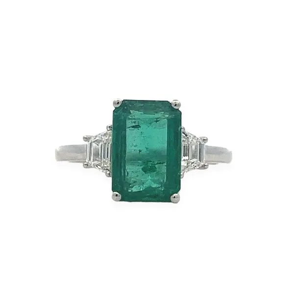18kt White Gold Three Stone Emerald and Diamond Ring Becky Beauchine Kulka Diamonds and Fine Jewelry Okemos, MI